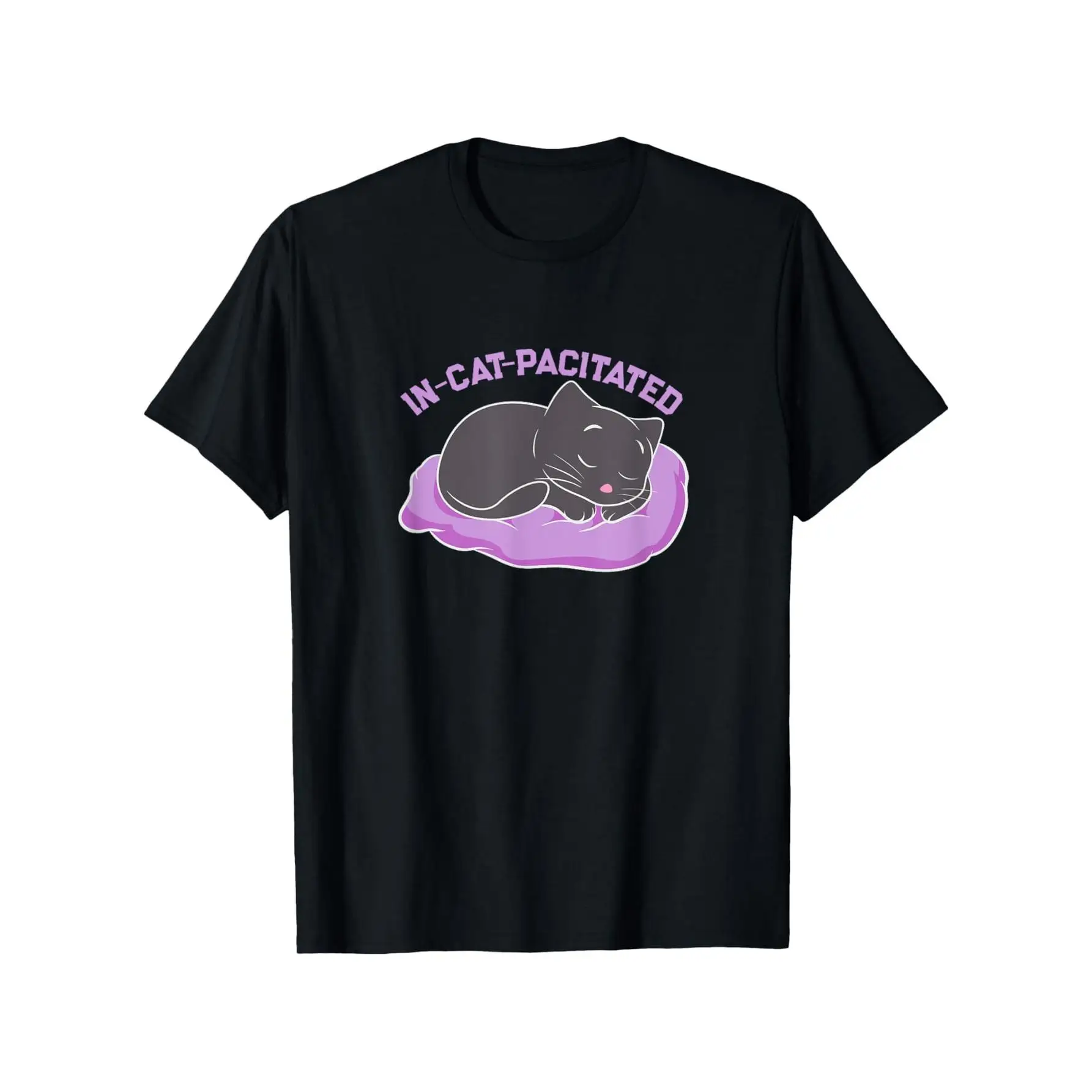 

Women's "In-Cat-Pacitated" T-Shirt | Funny Sleeping Cat Graphic Tee | Lazy Kitty Pet Lover Gift Casual Top