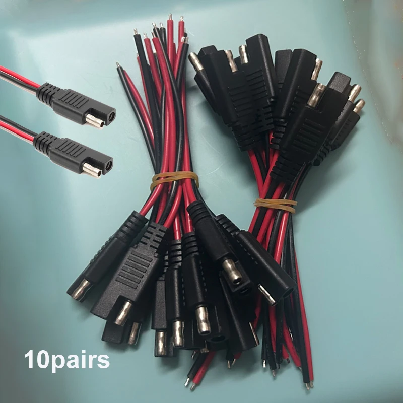 10-pairs SAE Battery Connector Cable 12V DC Power Wire for Motorcycle ATV RV Solar Panel Charging Lead Red Black 2 Pin Plug