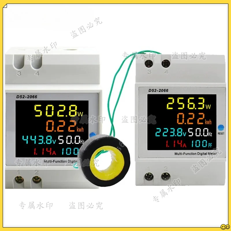 6IN1  Rail AC Monitor Voltage Current Power Factor Active KWH Electric Energy Frequency Meter Volt Amp 110V 220V 380V 100A