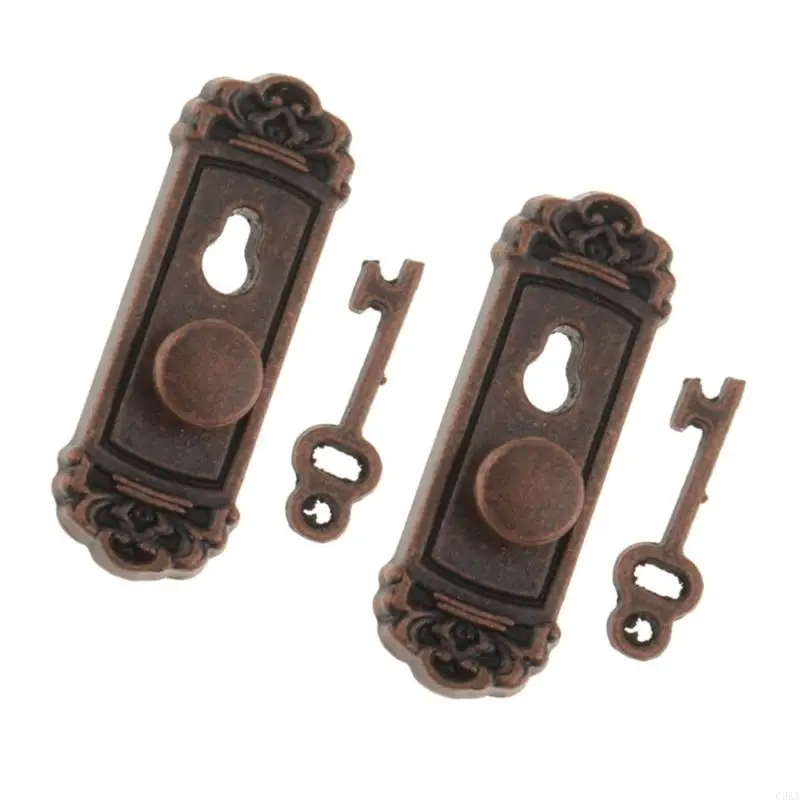 

C5AA 2Pcs 1/12 Miniature Door Locks with Keys Set Dollhouses Decorations Accessories