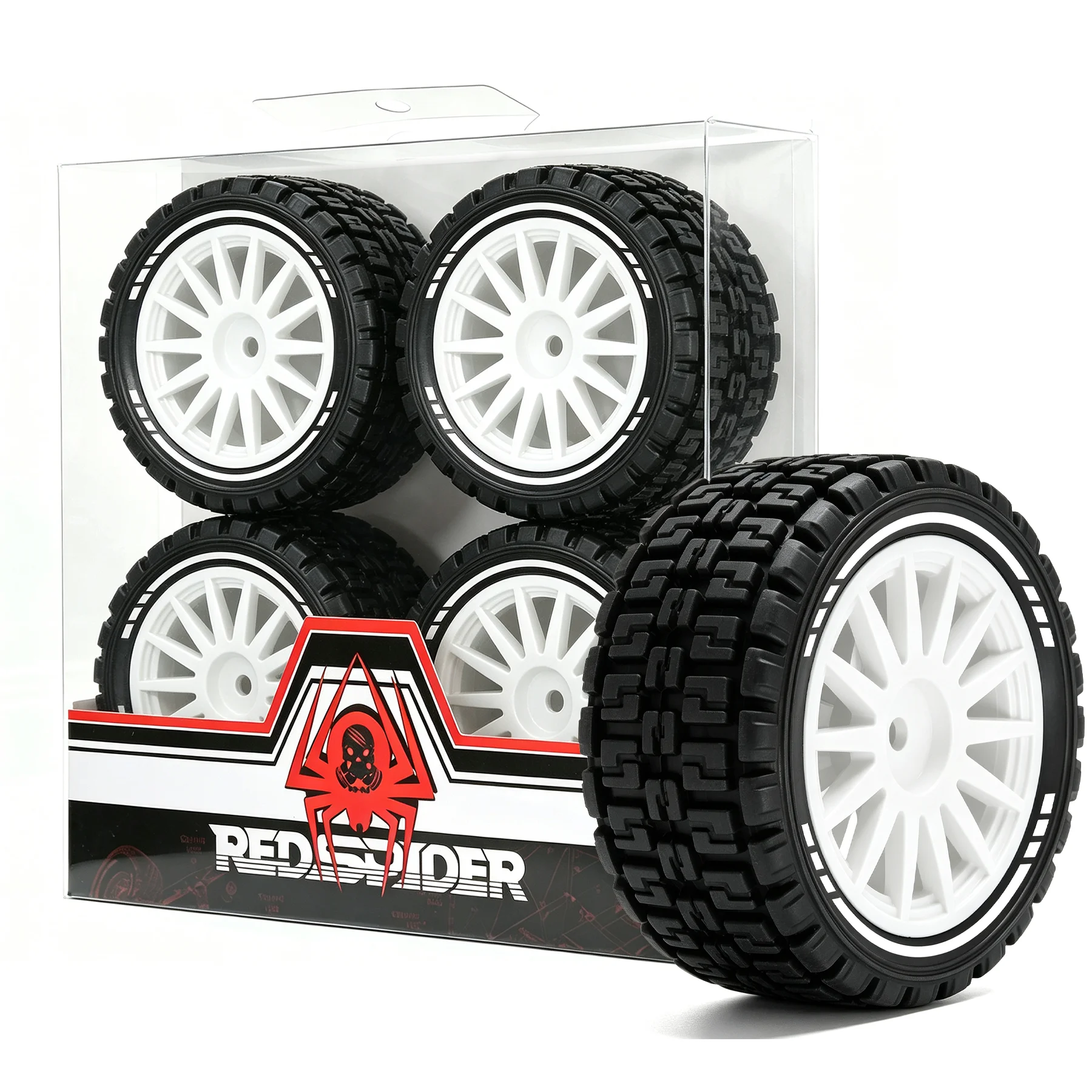 RED SPIDER 4Pcs 1/10RC Rally Tires Plastic Wheel Set  Replacement Parts For 1/10 RC On Road Rally Car HSP TamiyaOff Road Vehicle