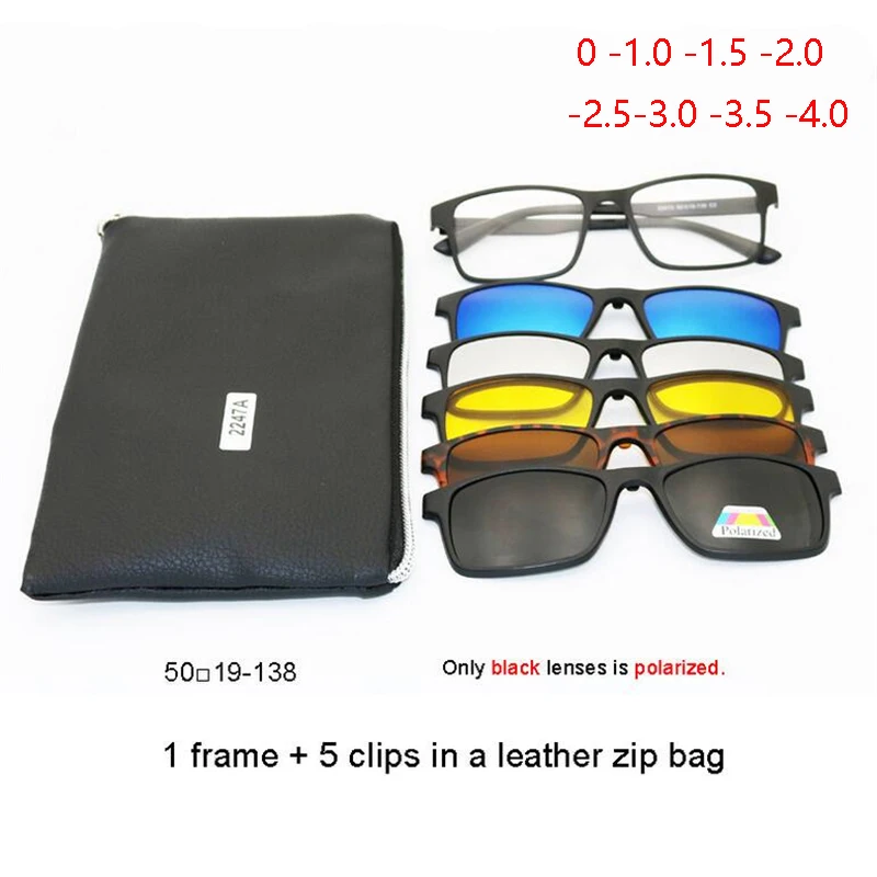 5+1 Suit Multi Function Clip Prescription Sunglasses With Myopia Men Magnet Nearsighted Eyeglasses Women 0 -0.5 -0.75 To -6.0