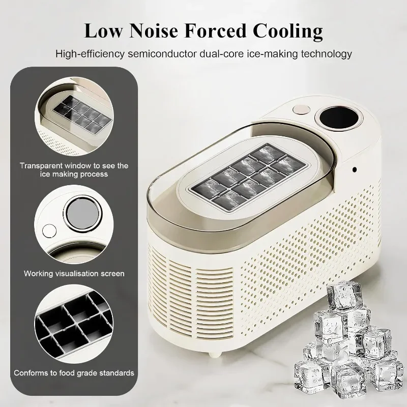 【ترقية 2025] ماكينة صنع الثلج المحمولة 12 فولت/110 فولت/220 فولت لسيارة التخييم في المكتب المنزلي - ماكينة صنع الثلج المكعب السريع مع إيقاف تلقائي