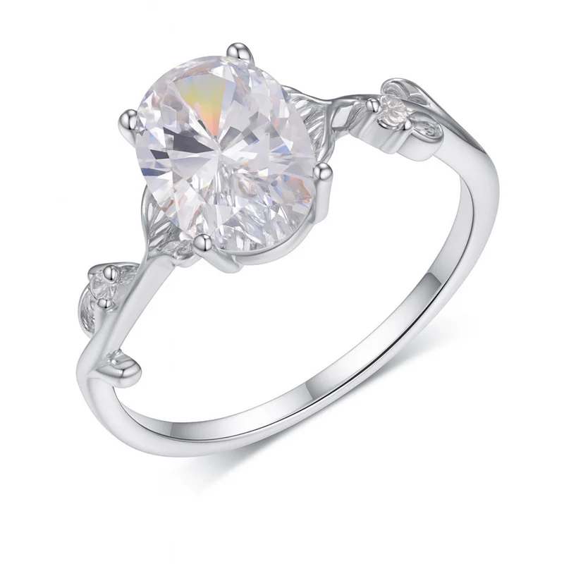 

ZFSILVER s925 Silver Fashion Luxury Trendy Color D Moissanite Branch Oval Ring For Charm Women Wedding Party Jewelry Gift MR0162