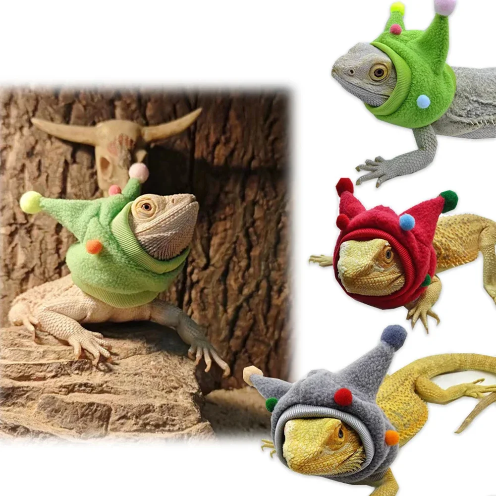 

Bearded Dragon Costume, Lizards Scarf Clothes For Bearded Dragon, Lizards Fleece Horned Hat With High Elastic Wool Ball