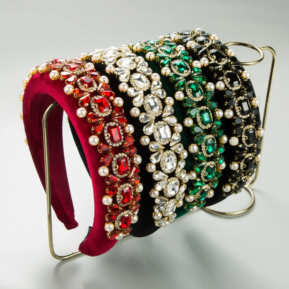 

Statement Large Crystal Headpiece Royal Luxury Imitation Pearl Hair Hoop Vintage Prom Opera Padded Headband Accessory