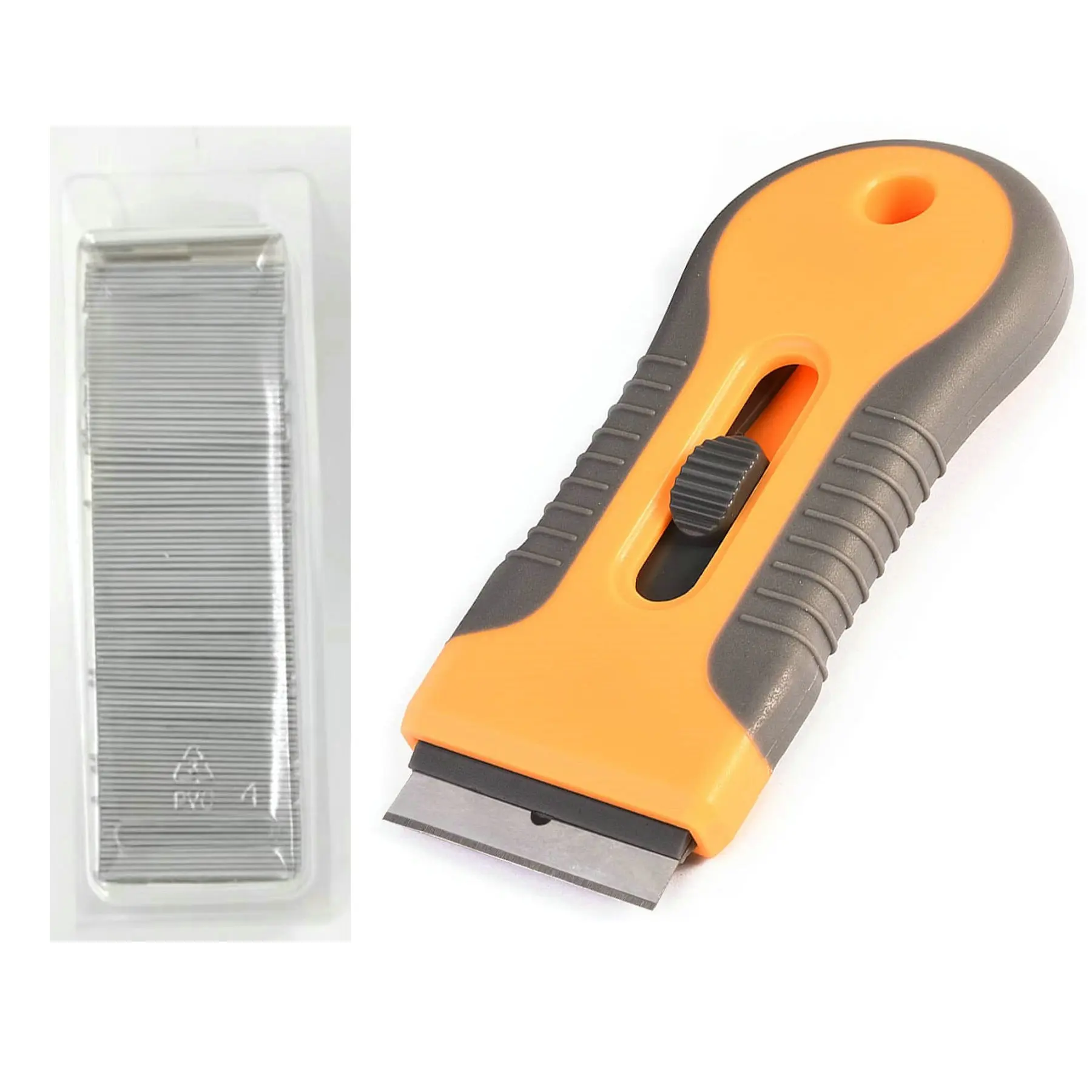 

1 Pack Plastic Retractable Glass Scraper with 100 Pcs Razor Blades, Windshield Sticker Remover for Windows Metal Vinyl Car Glue