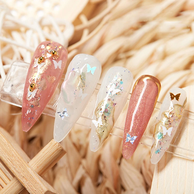 Dijes holográficos de plata para decoración de uñas, copos de purpurina, lentejuelas de mariposa, accesorios para salón de manicura, 1 caja