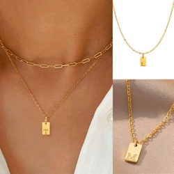 CARLIDANA Initial Necklace Engraved A-Z Alphabet Charm Necklace Box Chain Stainless Steel Women's Minimalism Jewelry Gift