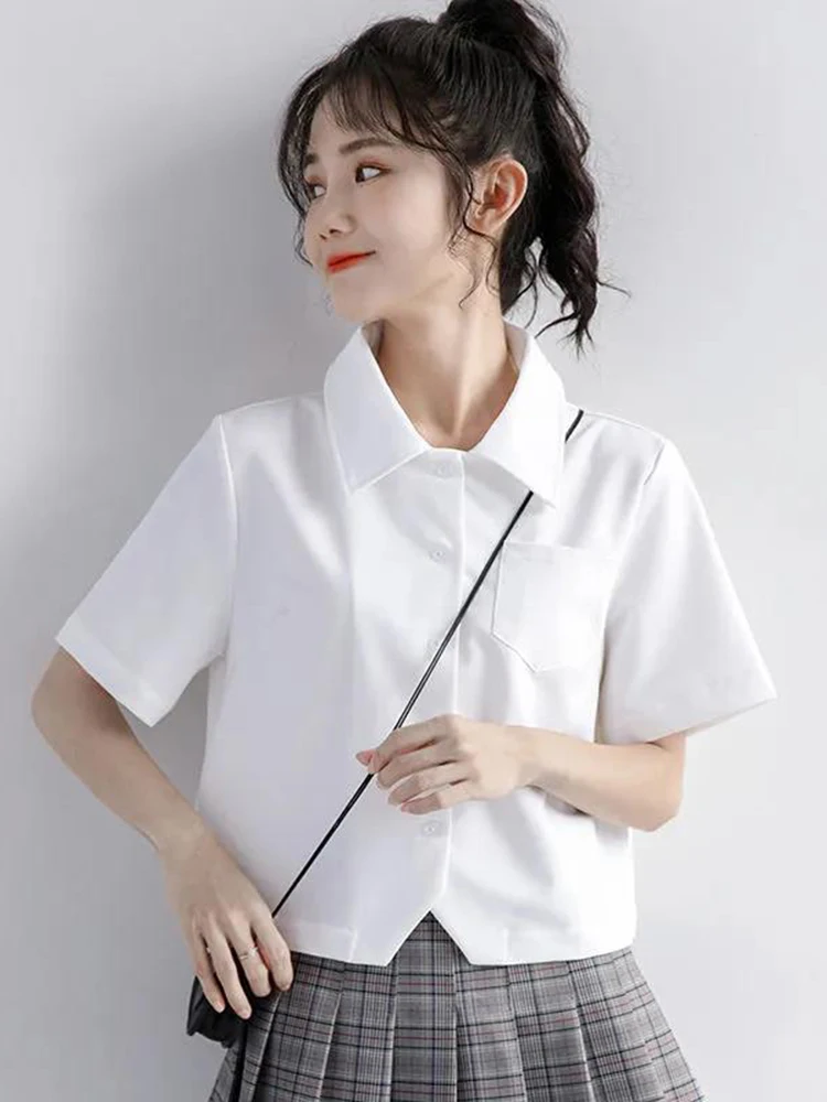 Zoki Jk Sweet White Shirt Women Casual Preppy Style Short Blouse Japan Cute Simple All Match Turn Down Collar Female Tops New