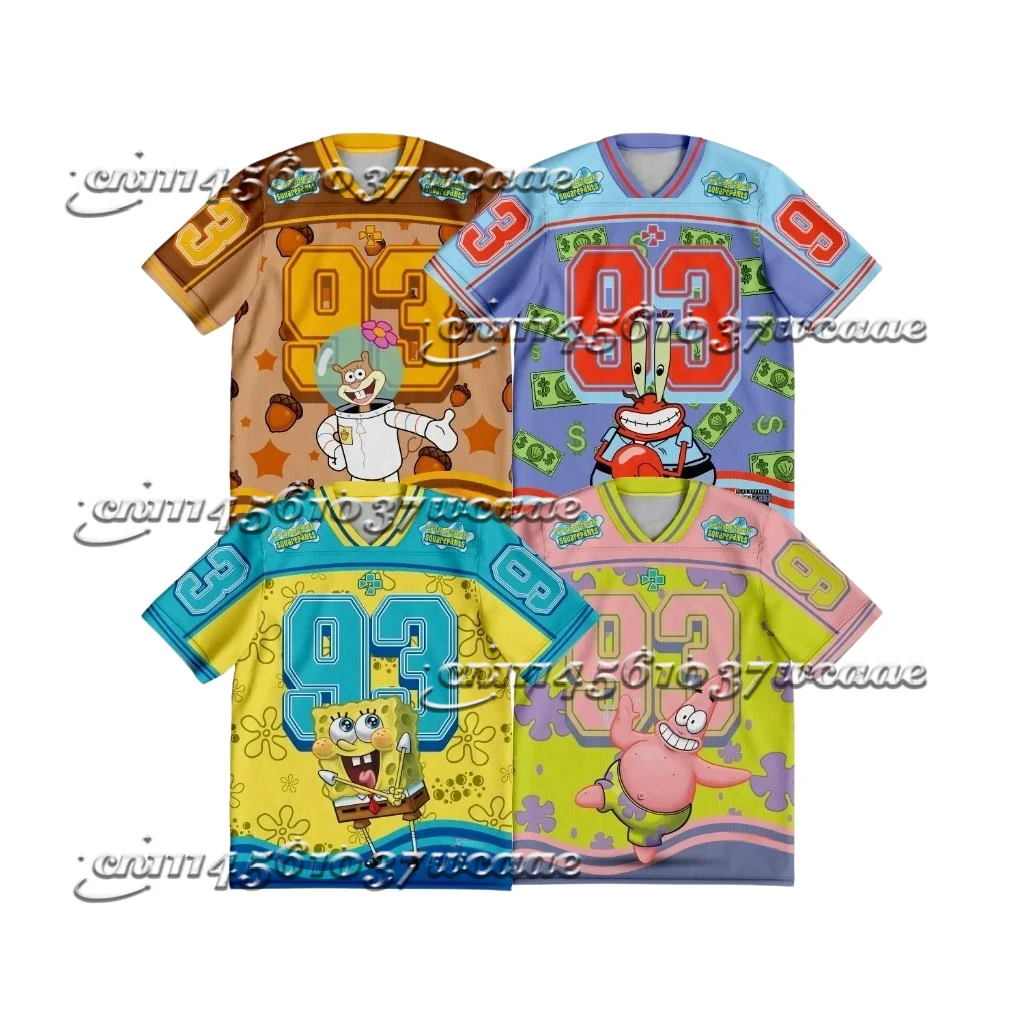 SpongeBob Anime  Jersey Fan T Shirt Cartoon Character Large  Themed Background Print Sport Uniform for All Family Matching
