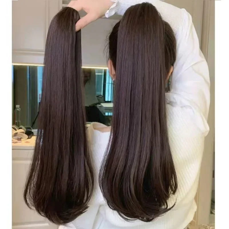 Clip per artiglio sintetica da 40 cm/50 cm riccia nell'estensione della coda di cavallo Parrucchino lungo dritto riccio nero marrone coda di cavallo per le donne