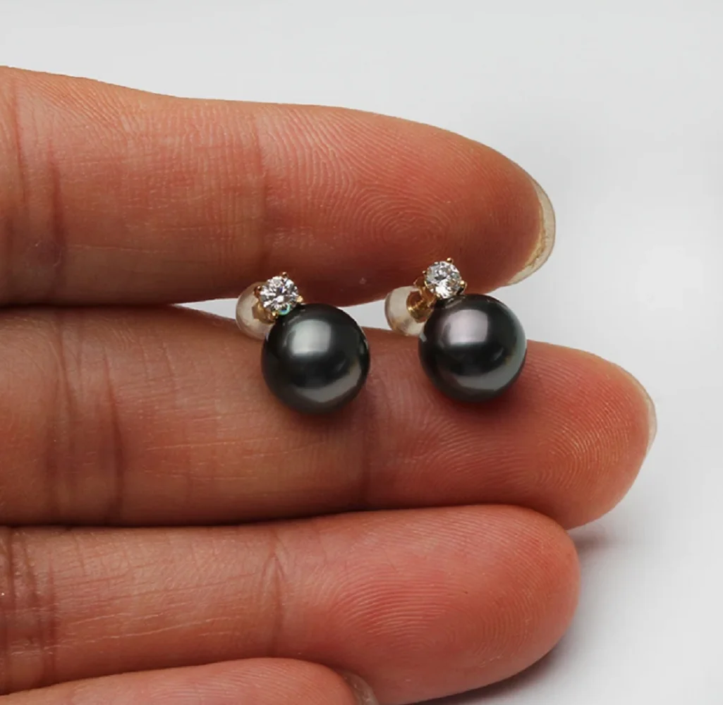 

Женские серьги из натурального таитянского черного жемчуга, серьги из золота 18 карат/Австралии с круглым жемчугом AAAA8-9 мм 9-10 мм