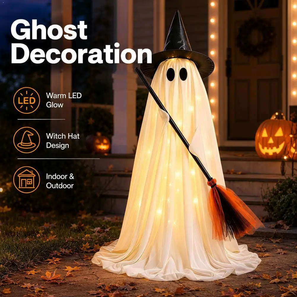 Image of LED-Geisterlicht Hexenbesen Halloween Außendekoration Gruselige Lampe Garten Rasen Hof Veranda Party Festival Heim Baum Ornament