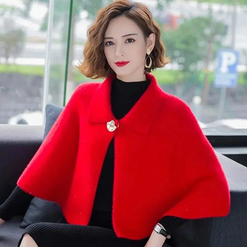 Women Cloak Style Woolen Shawl Jacket 2024 New autumn winter Korean Version Coat Female Fashion Woolen cardigan Coat Top