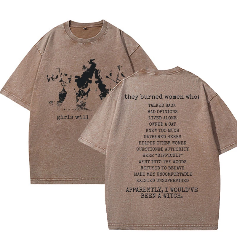 They Didn't Burn Witches Spooky T-Shirt Vintage Washed Feminist T Shirt Girls Will Be Girls Witchy Tee Women's Rights Halloween