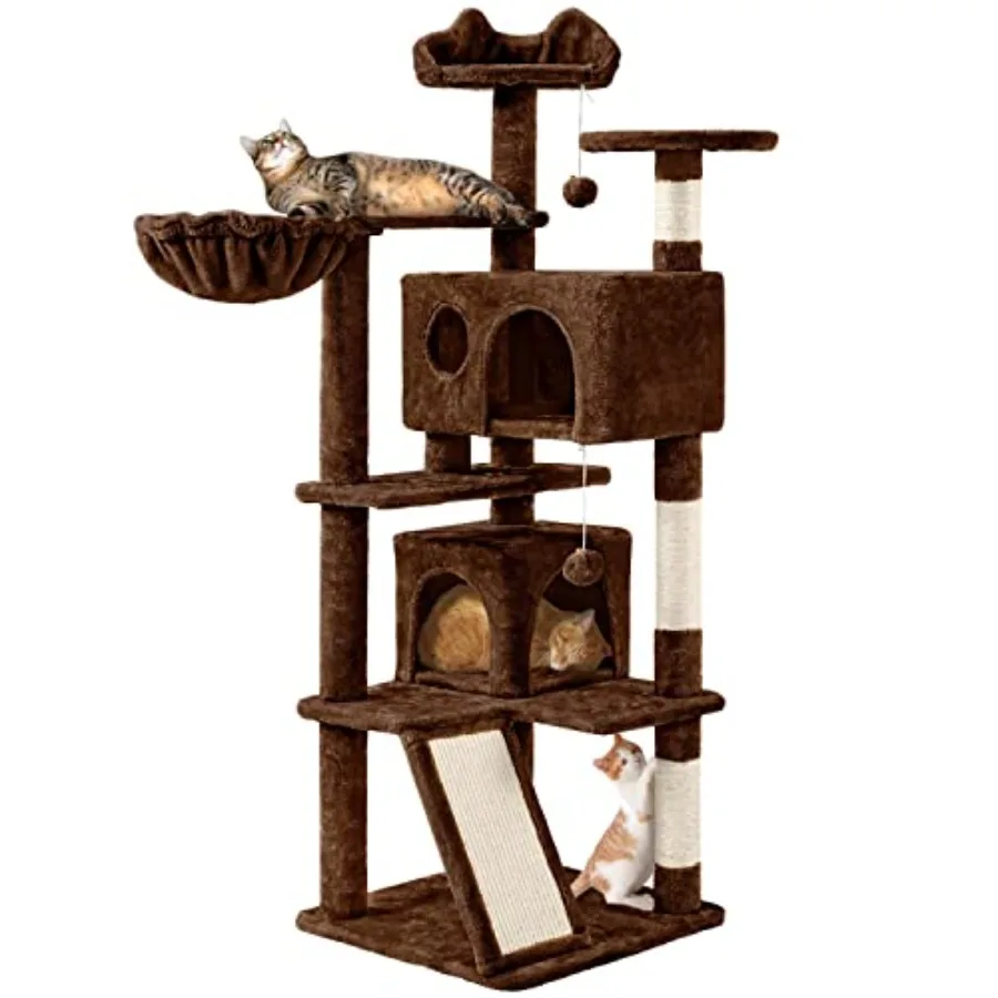 57in Height Cat Tree Condo Multi-Level Kitten Tower Cat House Furniture Easy to assemble, a great first cat tree with perches,
