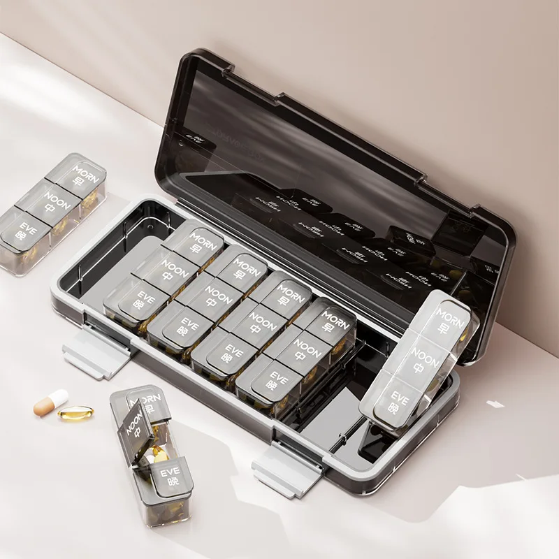 7-Day Pill Box Portable Weekly Medication Organizer with Large Capacity Large Print for Elderly 3 Times Daily Dosing