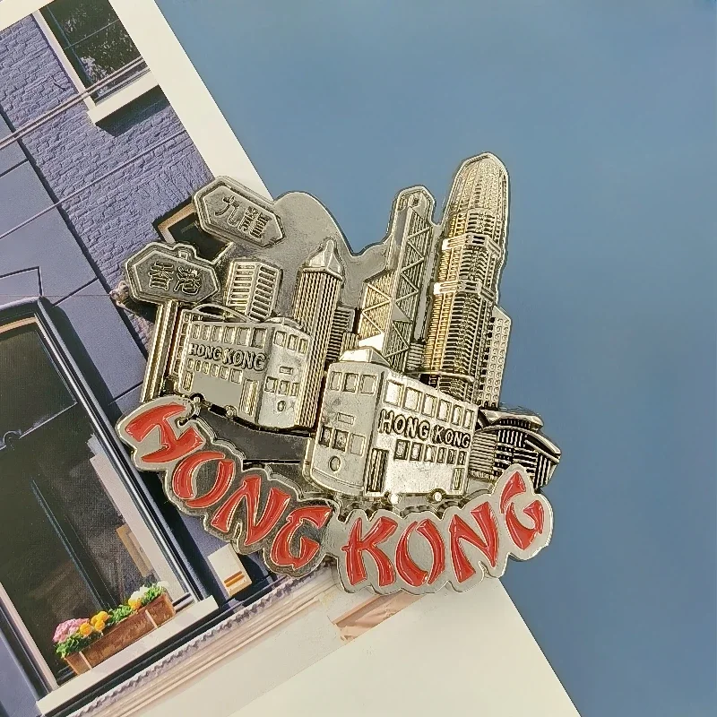 Victoria Harbour Kowloon Refrigerator Magnet Metal Hong Kong Souvenir Hand-painted Home Decor Fridge Sticker Gifts Collection