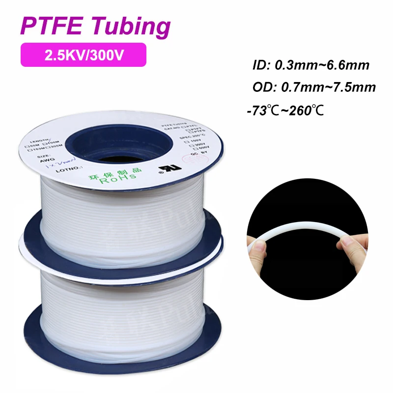 

PTFE Tube 2.5KV 300V ID 0.3 ~ 6.6mm F46 Insulated Capillary Heat Protector Transmit Hose Rigid Temperature Corrosion Resistant