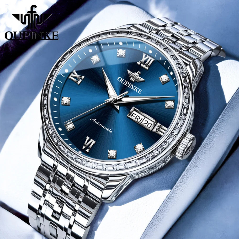 

OUPINKE оригинальные деловые мужские часы синие автоматические механические часы для мужчин водонепроницаемые наручные часы с датой высокое качество новые