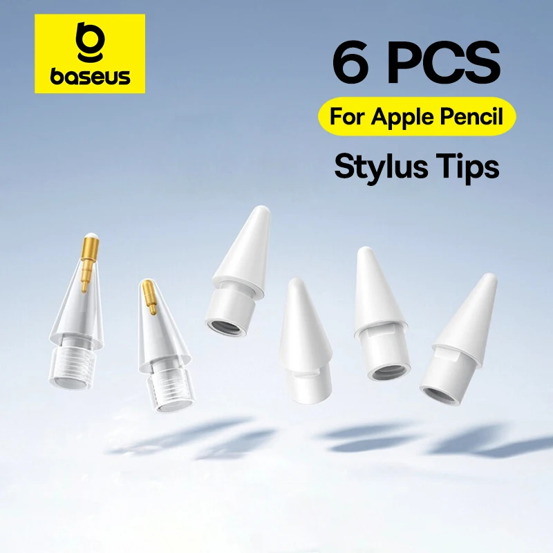 Baseus Stylus Tips 6 Pcs for Apple Pencil Pro 2nd 1st Gen USB-C Replacement Nib for iPad Pro Air Mini Tablet Capacitive Pen Tip