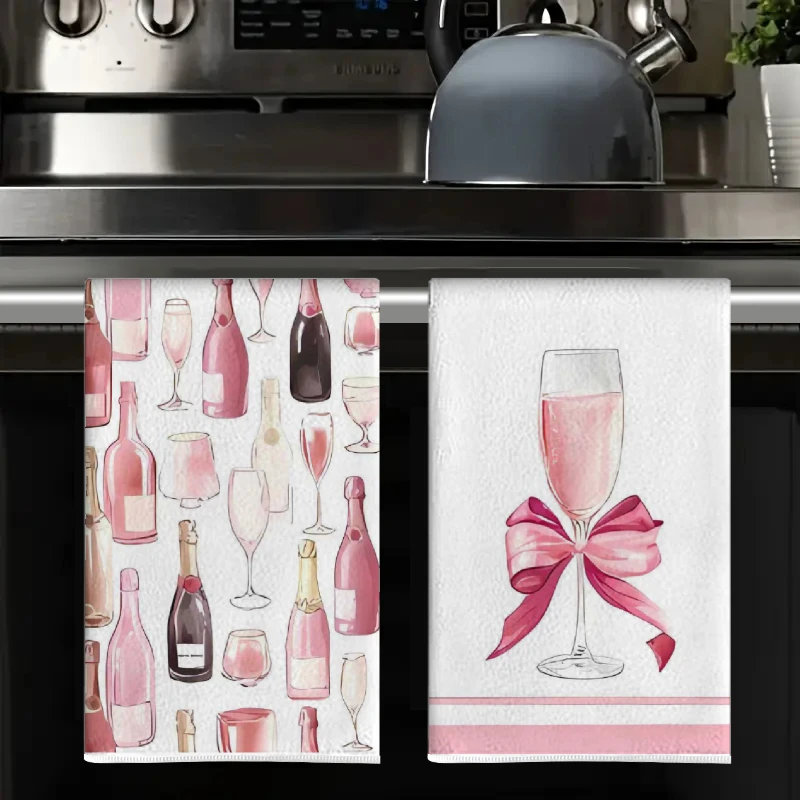 2Pcs, Bow-Knot Champagne Kitchen Towels, 40Cm*60Cm Towel Set, Best Kitchen Towels, Super Absorbent Soft Cleaning Cloth, Cooking and Baking Tea Towels, Hand Towels, Cleaning Cloths, Dishcloths, Kitchen Decor, Living Room Decorations, Kitchen Essentials, Home Essentials