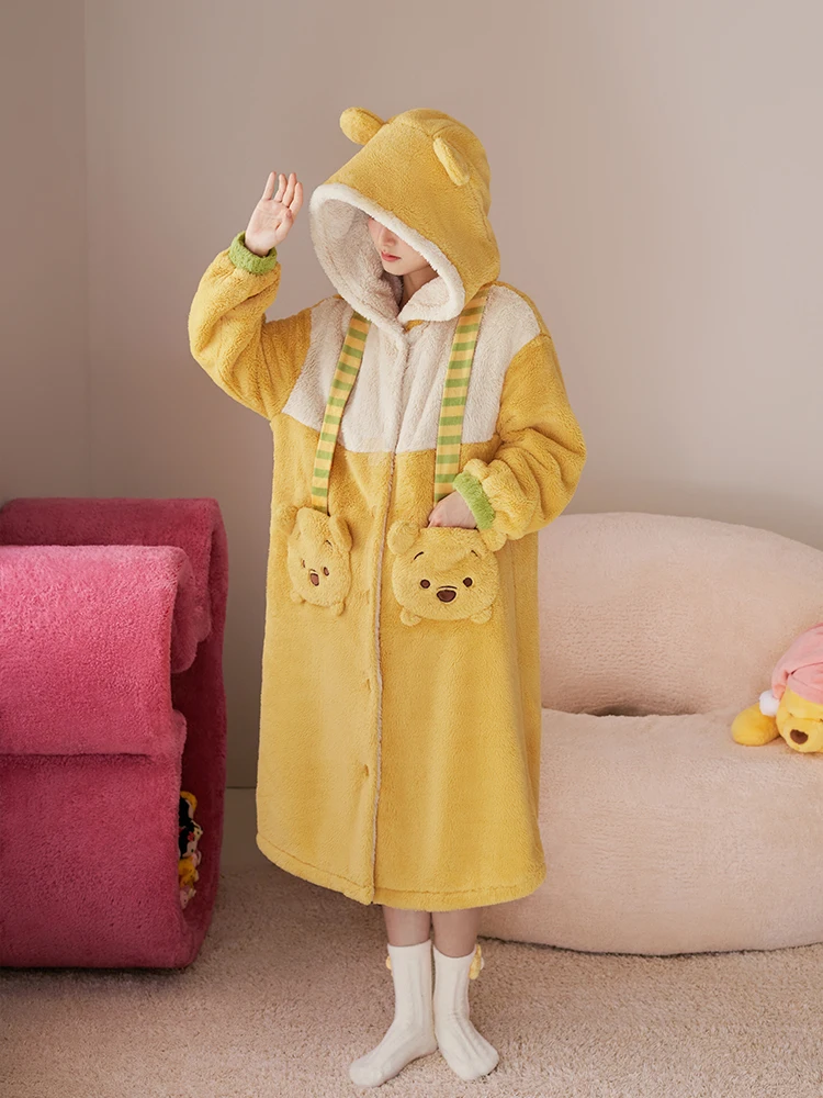 Couple Nightgown Women Winter Coral Fleece Long Loungewear Men Thermal Pajamas Nighty for Ladies Bathrobe Robes Sleepwear