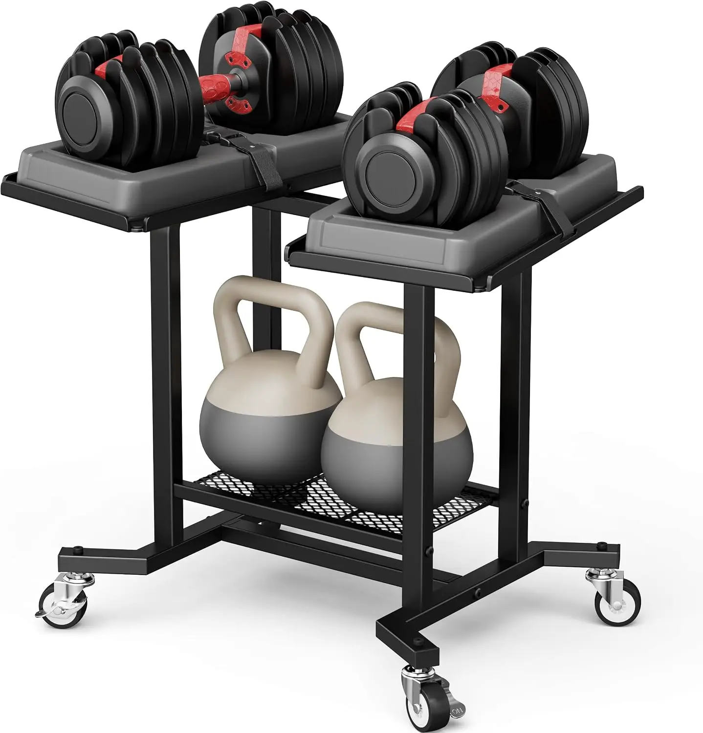Adjustable Dumbbell Rack Stand Weight Frame Heavy Duty Metal Exercise Cart Storage Holder Floor Display Rack Compact Dumbbell Base Stand Organizer For Home Gym Fitness Workout Black