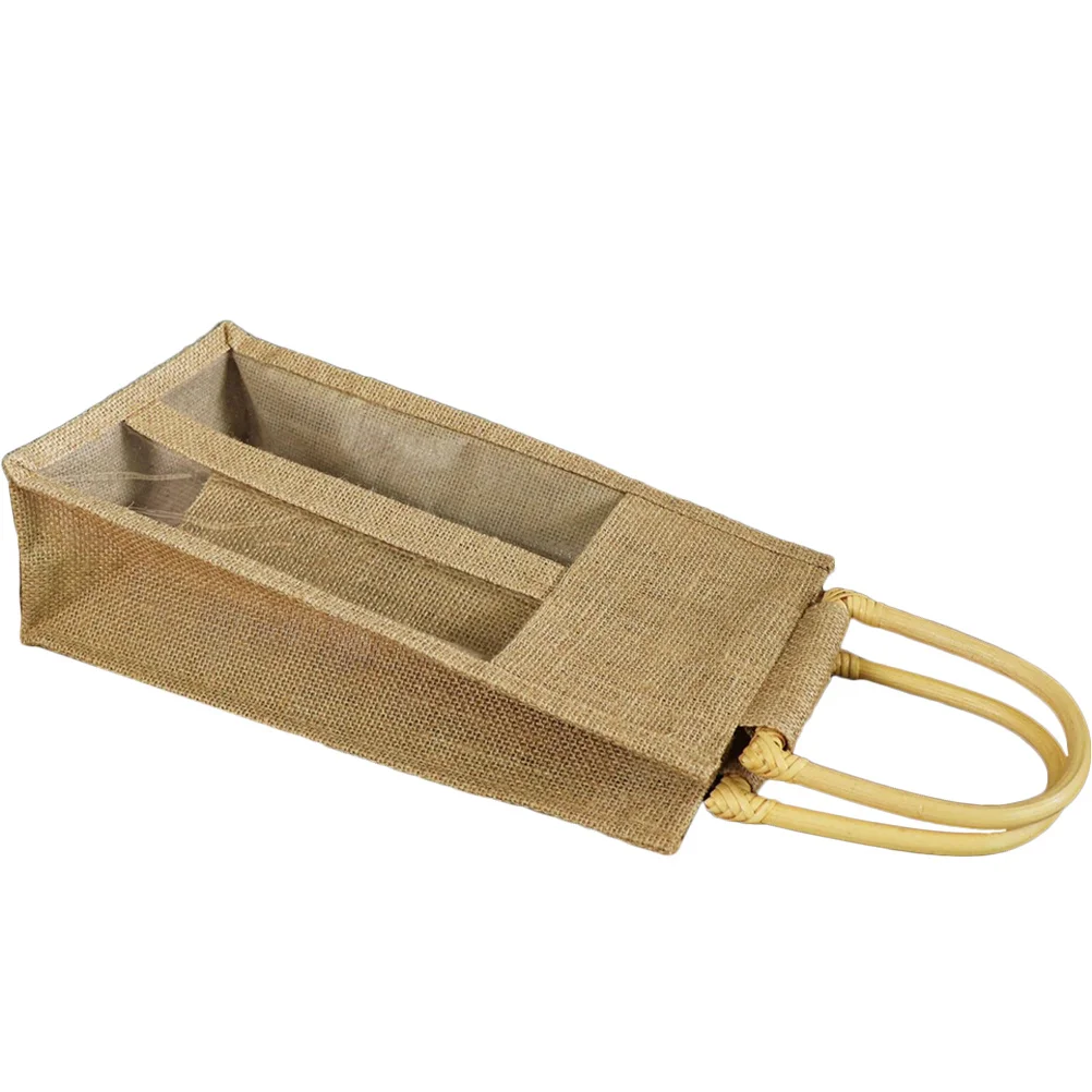 

Wine Gift Bag Flax Transparent Window Portable Wine Bottle Tote Bag for Party Wedding Holiday Celebration Supplies