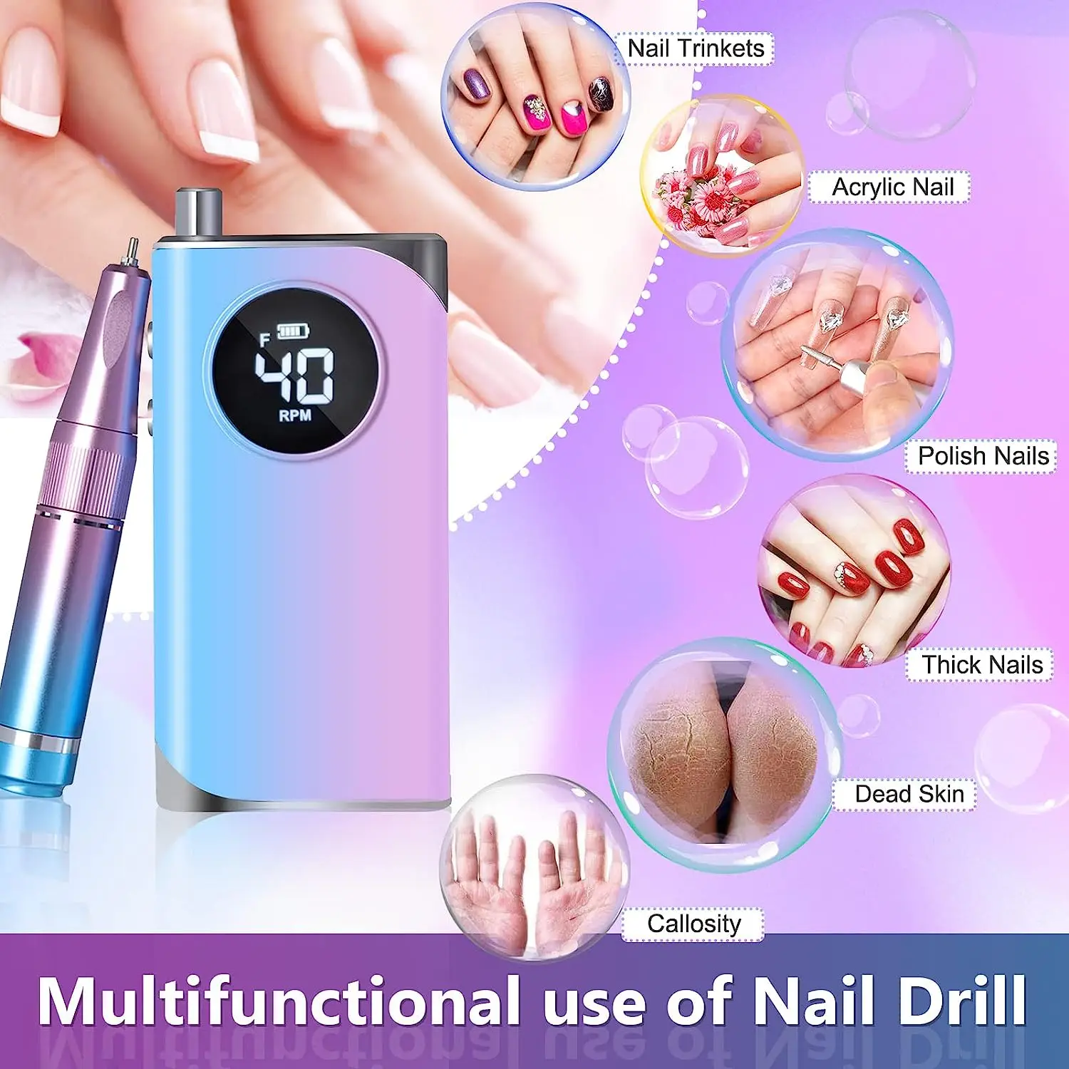 35000/40000RPM Electric Nail Drill Machine For Manicure Professional Nail Lathe With LCD Display Rechargeable Nail Salon Tool