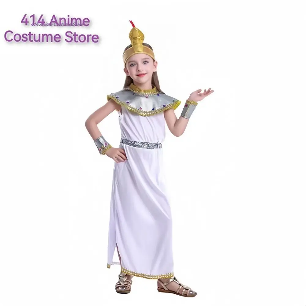 Anime Old Egyptian Girl Cosplay Costume Overalls Prince Princess Outfits for Children Halloween Cosplay Clothes Fancy Hat Dress