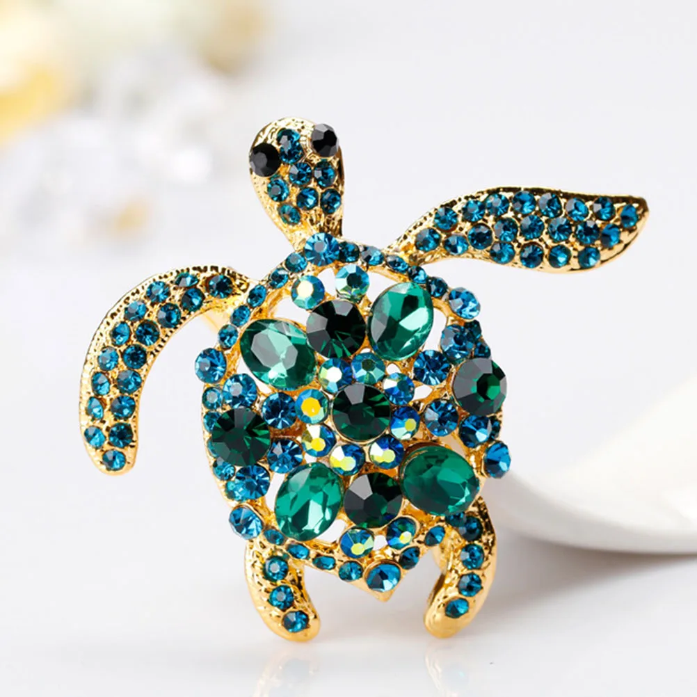 

Turtle Brooch Clothes Lapel Pins Apparel Hat Gift Women Premium Alloy Rhinestone Fixed Firmly Durable Long Use Creative Animal