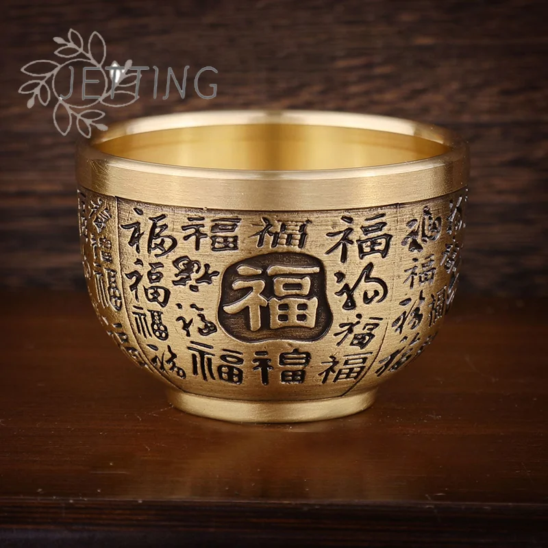 

Hot Good Luck Phoenix Cylinder Ornament Traditional Hand Brass Drinking Cup Pure Brass Brass Feng Shui Bowl Lucky Ornament