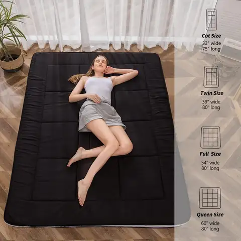Coprimaterasso trapuntato Queen Size imbottito futon giapponese materassino extra spesso per letto ospite nero