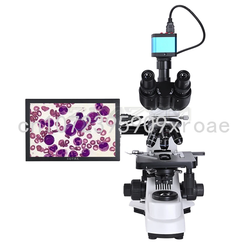 Professional Lab Biological HD Trinocular Microscope Zoom 2500X + 2/16MP Electronic Digital Camera USB HDMI VAG + 10-inch LCD