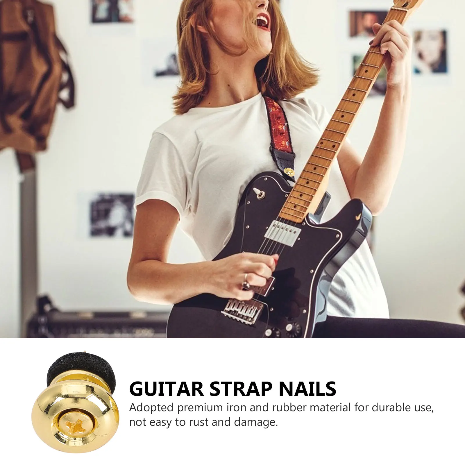 

Guitar Strap Buckle Belt Button Lock Anti skid Bass Pegs Durable Iron Rubber Easy Install Practical Gift Musicians