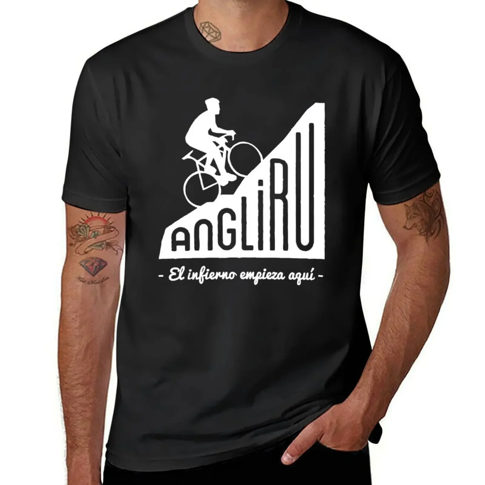 Angliru climb _quot_El infierno empieza aquí_quot_ cycling Vuelta Espa?a T-Shirt customizeds men workout shirt