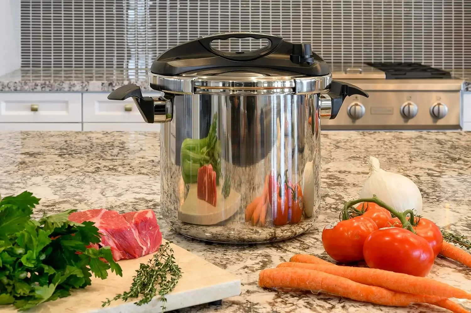 Barton 10.5 Quart Pressure Cooker With Easy-Lock Lid Commercial 18/8- Stainless Steel Instant Fast Cooking with Recipes Book