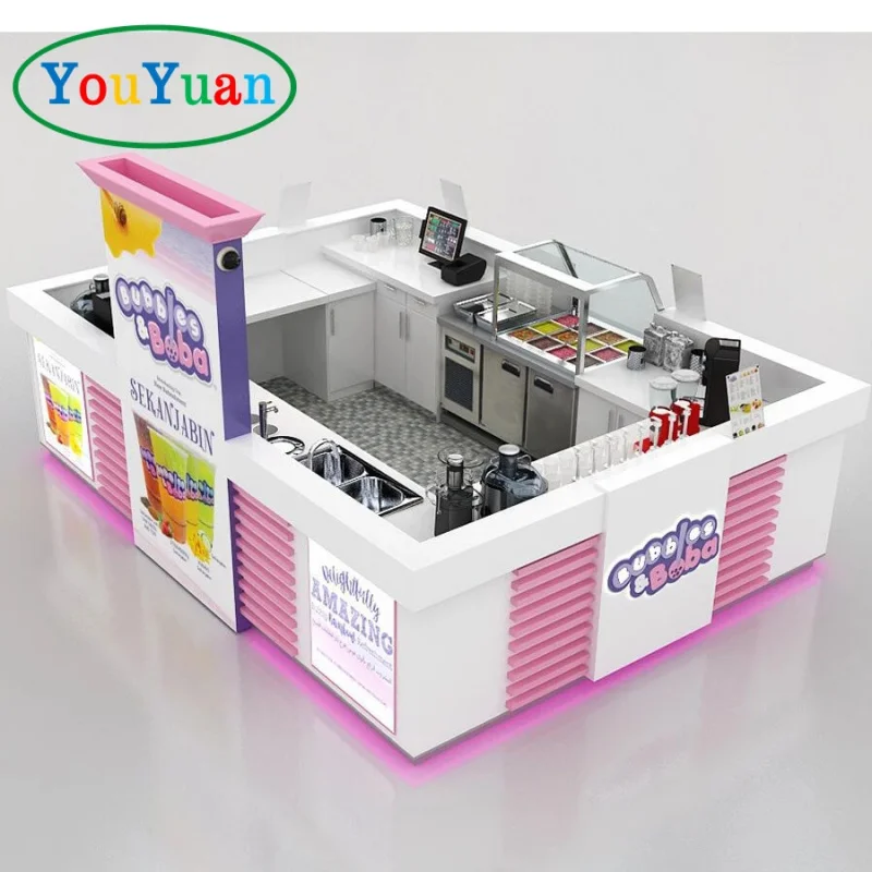 custom.Wooden Bubble Tea Kiosk Mall Counter Design Fruit Kiosk Bubble Tea Shop Furniture