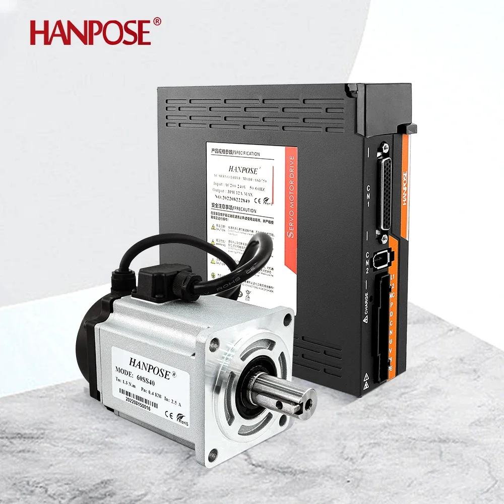 HANPOSE 60 Servo Motor Kit 60SS40 0.4kw ASD240 220V 1.3N.m 2.5A 3000-6000rpm Automation Equipment 400W Ac Servo Motor Drive