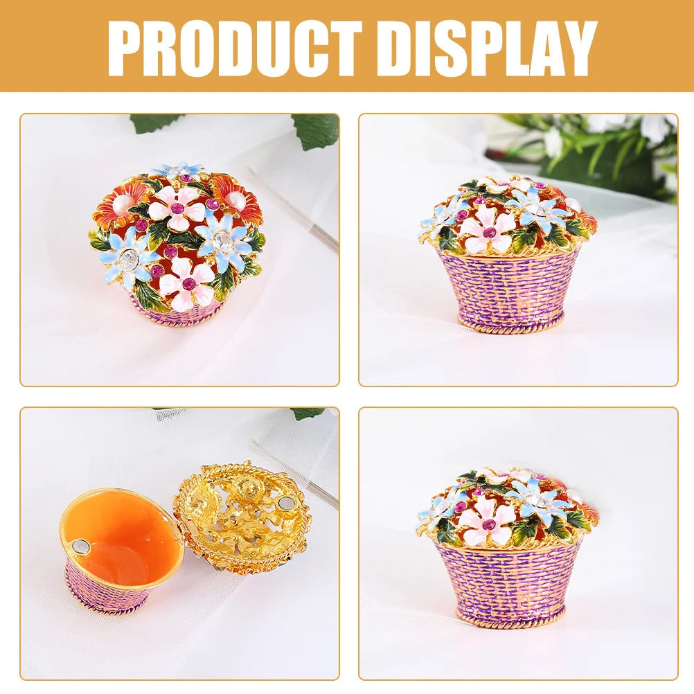 

Jewelry Box Potted Flower Shaped Enameled Alloy Trinket Box Decorative Jewelry Storage Case for Dressing Table Desktop Decor