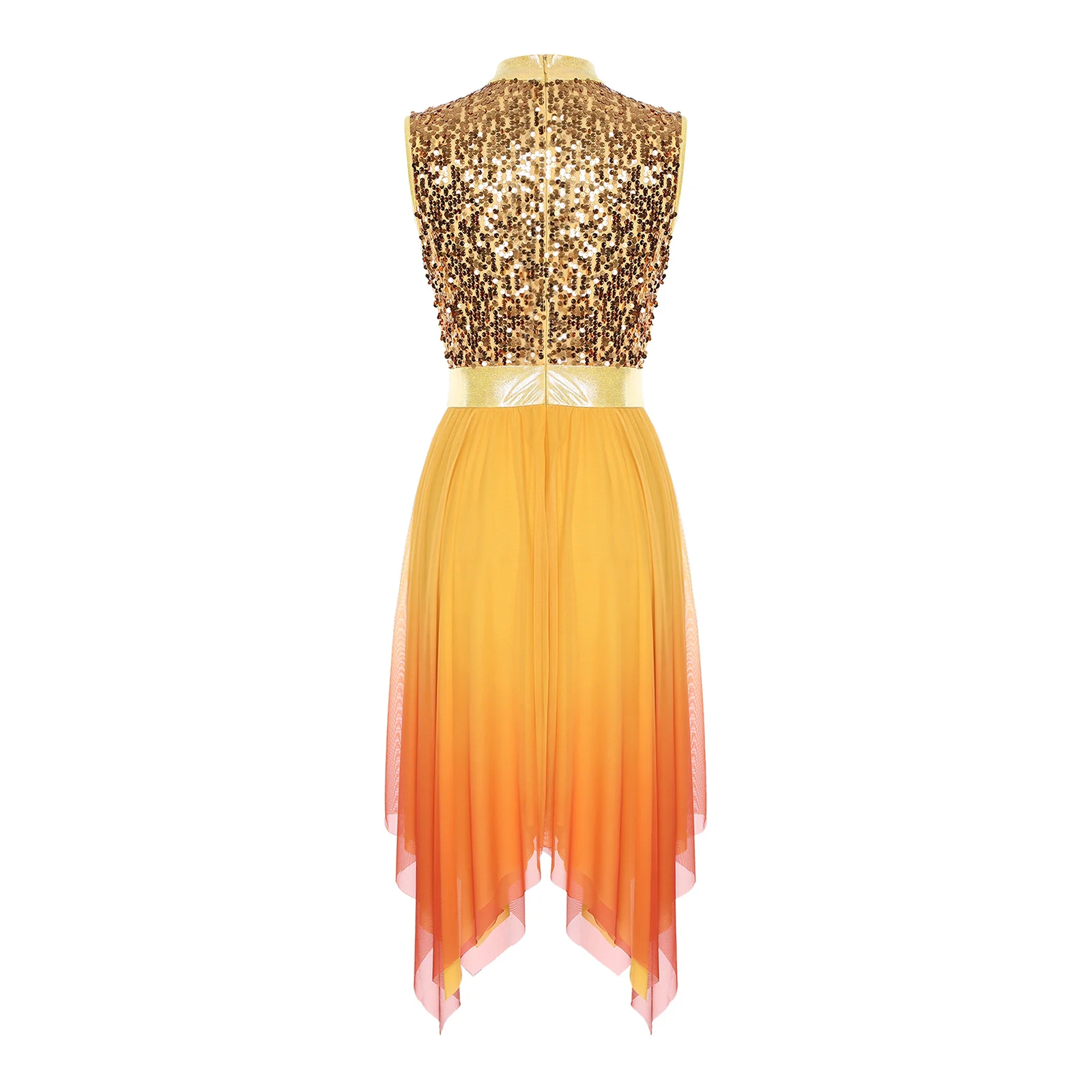 

Glittery Sequined Liturgical Modern Dance Dress for Women Gradient Mesh Irregular Hem Dress Praise Worship Lyrical Dancewear