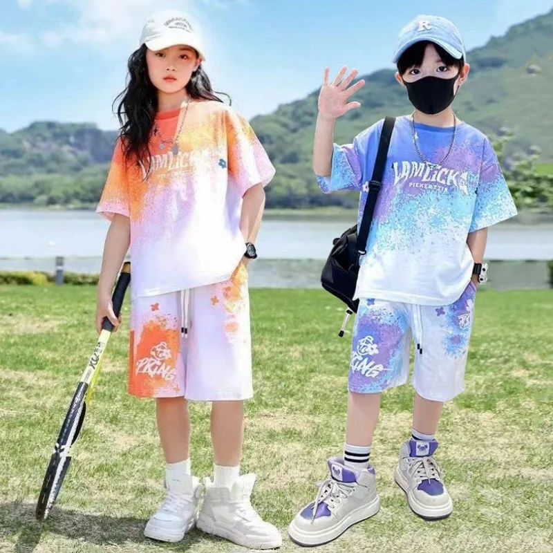 

Детская футболка для мальчиков и девочек + шорты, комплект из 2 предметов, новая летняя одежда с принтом для детей и подростков, свободная удобная спортивная повседневная одежда для детей от 2 до 14 лет