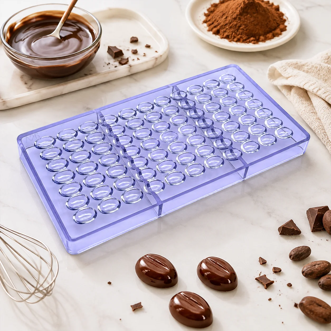 Polycarbonate Chocolate Mold Cocoa Bean Shape Reusable DIY Candy Bonbon Confectionery Baking Mould
