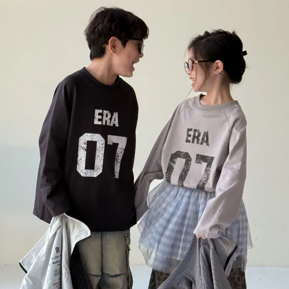 

2025 Autumn New Children Long Sleeve T Shirts Cotton Boys Casual Letter Print Tee Kids Girls Loose Bottoming Tops Baby Clothes