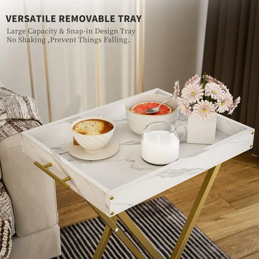 طاولات صينية التلفزيون، مجموعة من طاولتين جانبيتين للمكان الصغير، طاولات تناول الوجبات الخفيفة في الأريكة، طاولات قابلة للطي مع صينية تقديم قابلة للإزالة، P #4