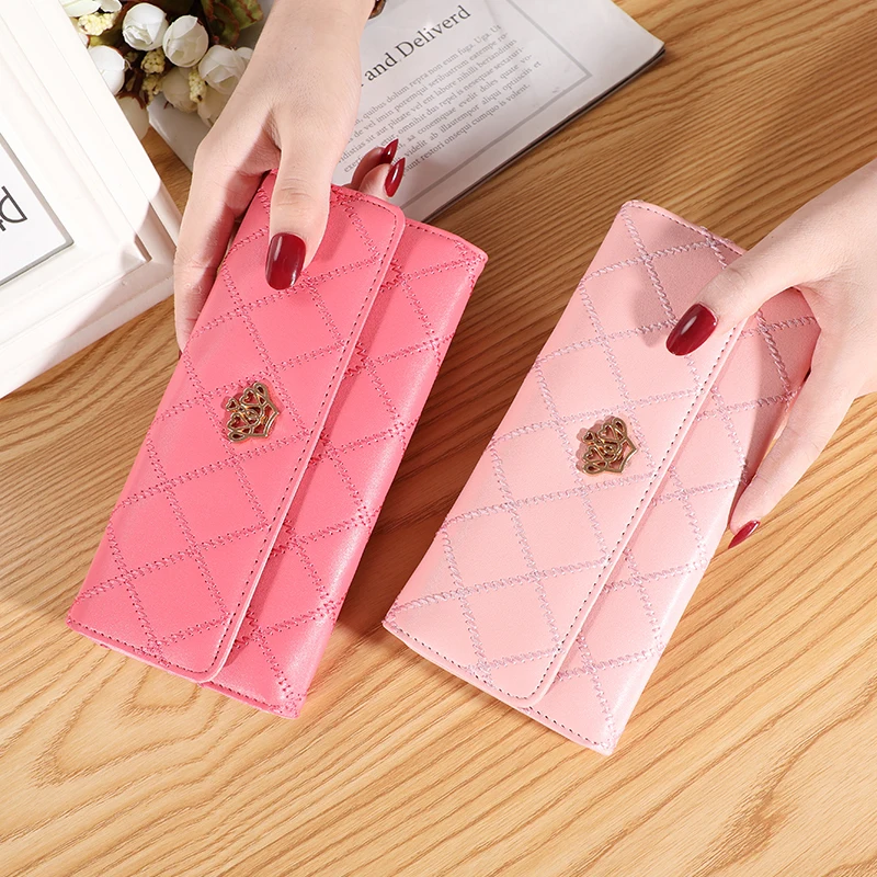 Women Wallet Lady Clutch Leather Plaid Hasp Female Wallets Long Length Card Holder Phone Bag Money Coin Pocket Ladies Purses