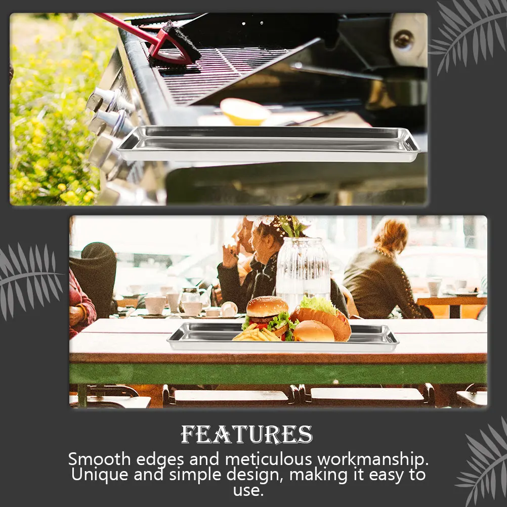 

Stainless Steel Rectangular Tray White Food Storage Dessert Plate Barbecue Serving Polished Edge Simple Design High End