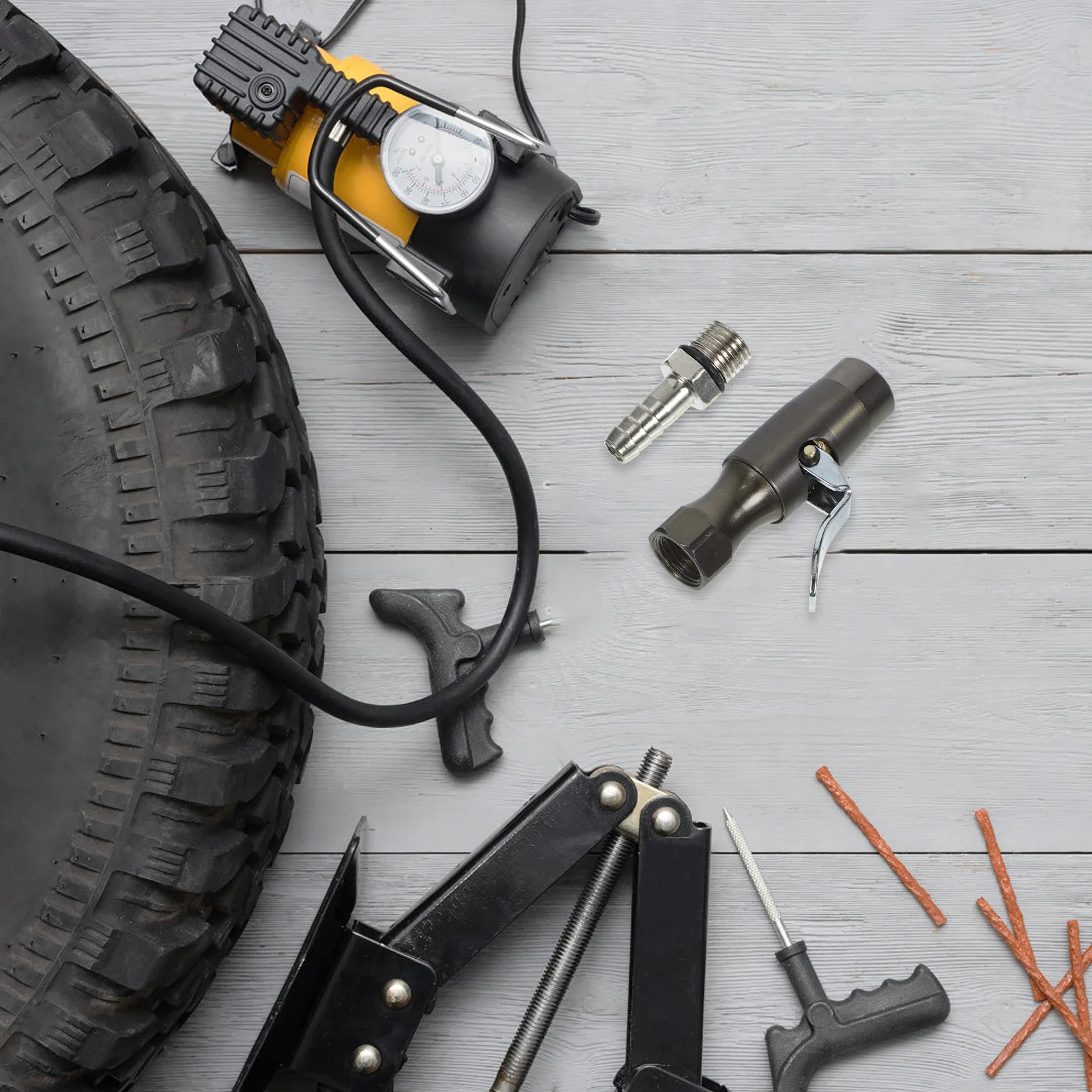 

Tire Inflator Chuck Copper Nozzle Quick Connect 125mm Black Locking Compatible Cars Trucks Motorcycles Tire Pressure Gauge